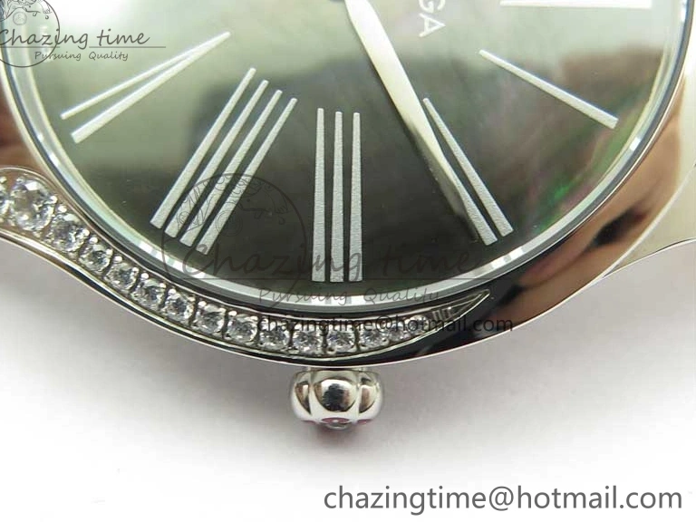 0701 UrbanChic Ladies’ De Ville Trésor Diamond SS 3AF 1:1 Best Edition Black MOP Dial On Black Leather Strap Swiss Quartz 7878